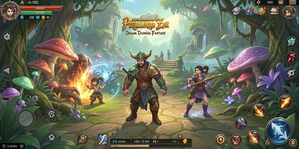 Tampilkan layar gameplay RPG yang penuh aksi dan strategi.