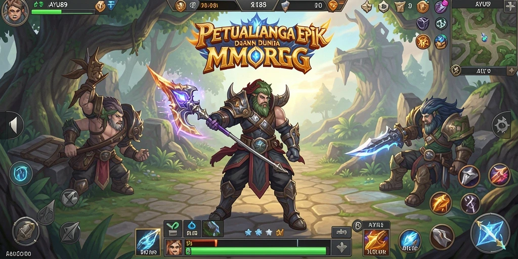 Screenshot utama AYU89 yang menampilkan pertempuran seru dalam dunia MMORPG.