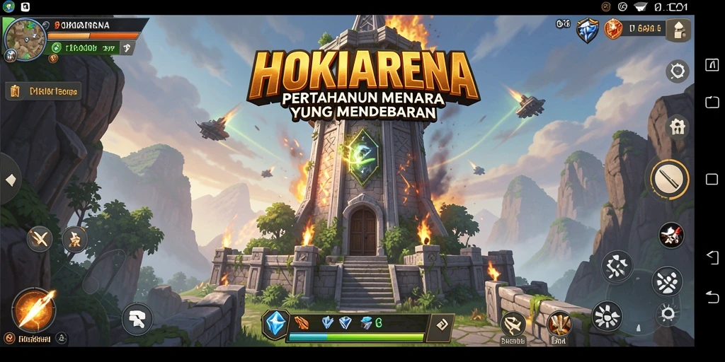 Tampilan gameplay menakjubkan dari HOKIARENA di Tower Defense.