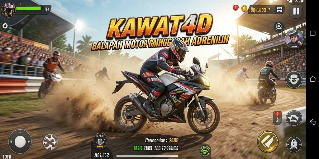 Screenshot menampilkan aksi balapan motor KAWAT4D yang mendebarkan.