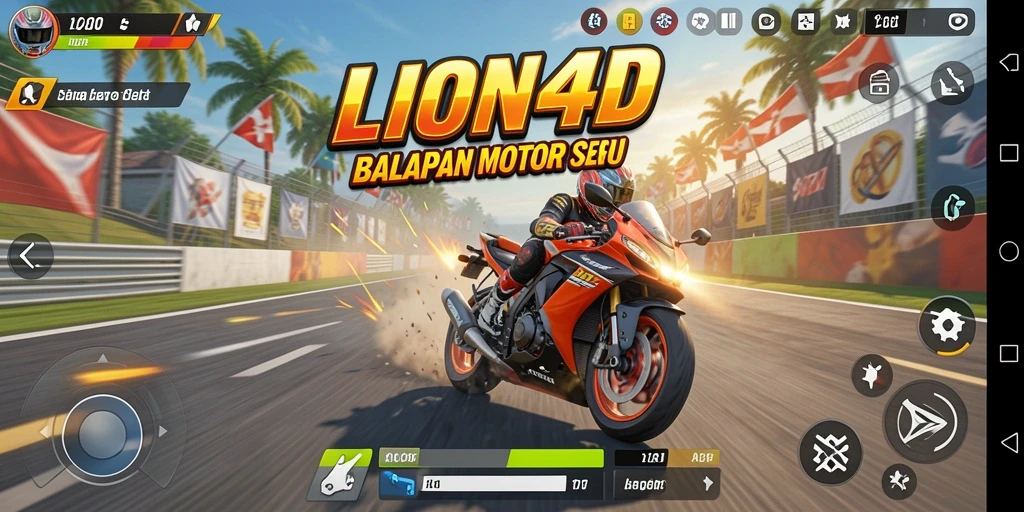 Gameplay LION4D menampilkan balapan motor yang seru dan menegangkan.
