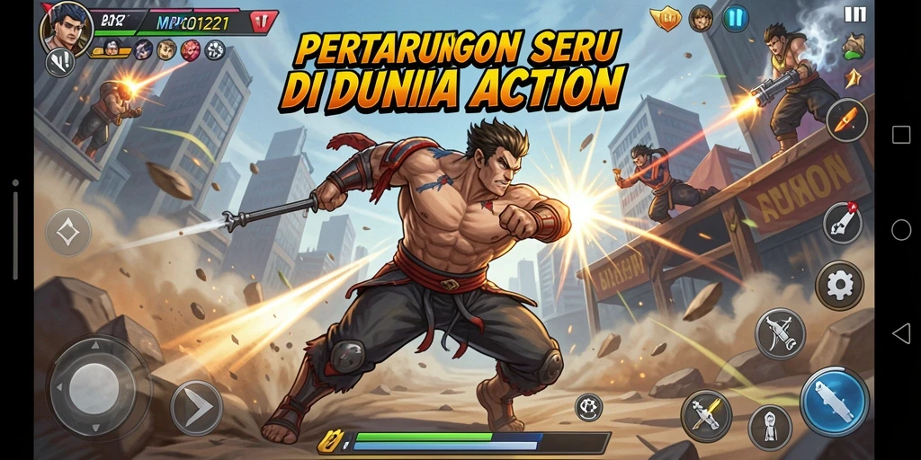 Tampilan gameplay seru dengan aksi bertempur intens.