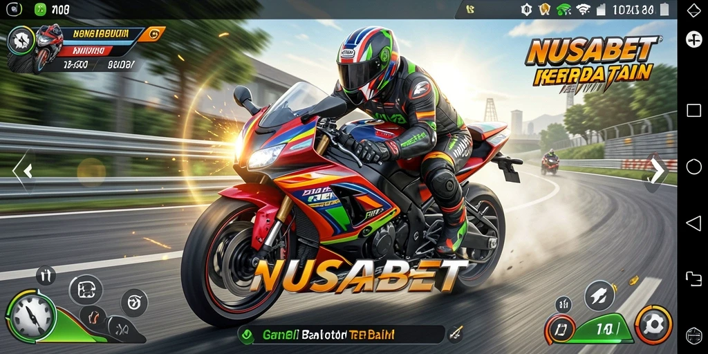 Tampilan gameplay NUSABET dengan balapan motor yang mendebarkan.