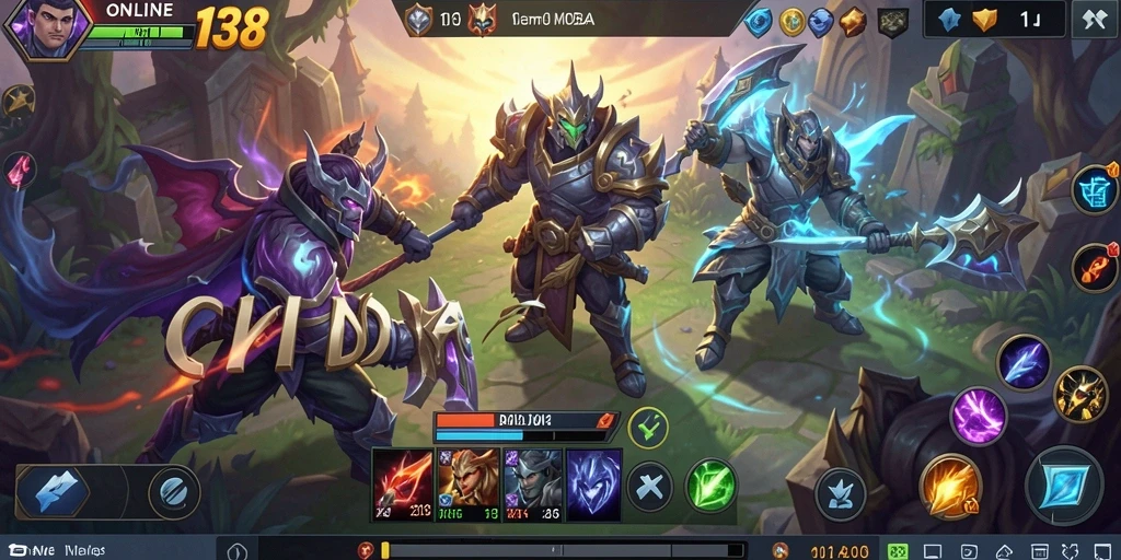 Tampilan gameplay seru dalam arena pertempuran MOBA.