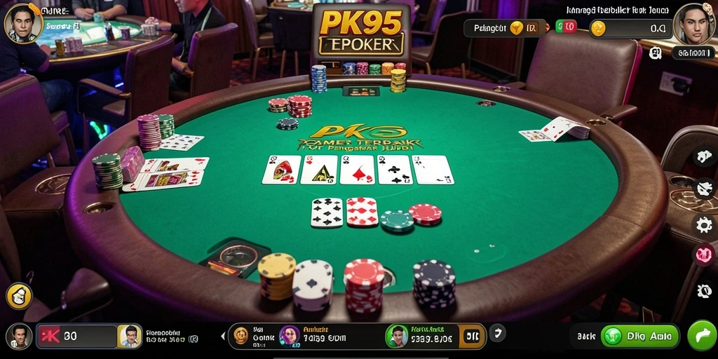 Screenshot utama PK95 menunjukkan gameplay Poker yang seru dan interaktif.