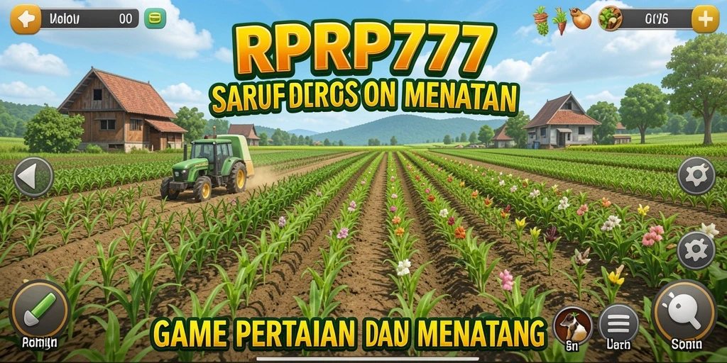 Tampilan gameplay RPRP777 dengan berbagai tanaman dan hewan lucu.
