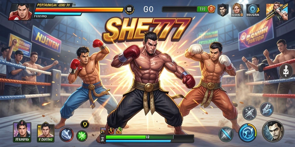 Gameplay mendebarkan SHE777 dengan pertarungan seru dan karakter unik.