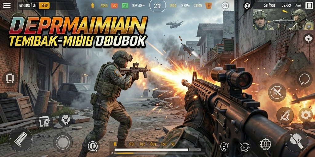 Screenshot gameplay SP212 yang menampilkan aksi tembak-menembak intens.